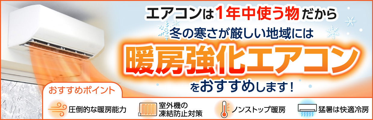 エアコンは1年中使うものだから 冬の寒さが厳しい地域には暖房強化エアコンをおすすめします！